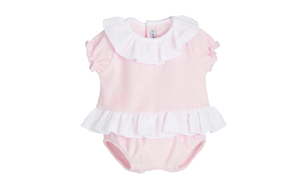 CALAMARO BABY HAMPI TOP AND BLOOMER VELOUR SET ROSA
