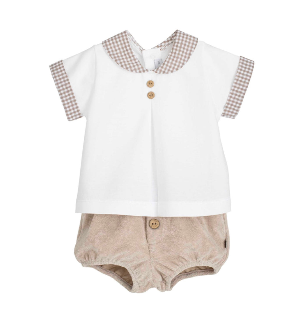 CALAMARO BABY MANDI 11286 TSHIRT & VELOUR  BLOOMER SET in SAND