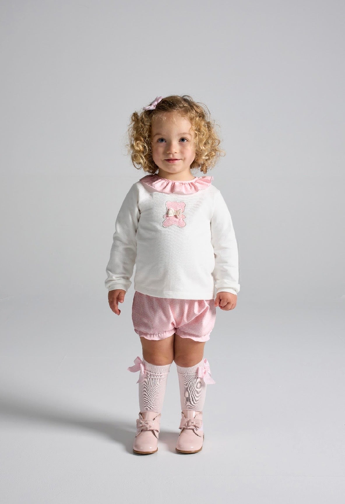 RAPIFE TEDDY SWEATSHIRT AND BLOOMER SHORTS SET - CREAM / PINK