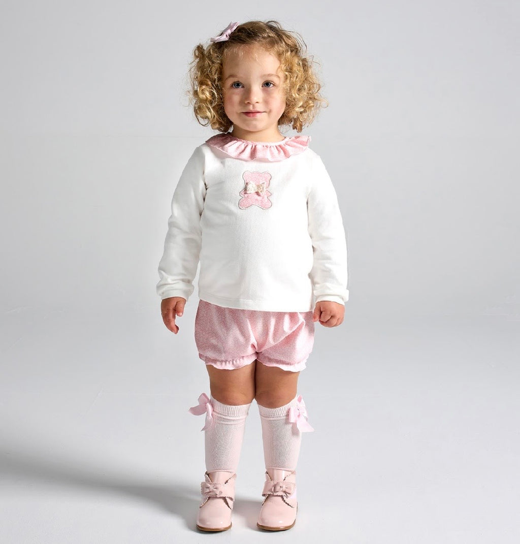 RAPIFE TEDDY SWEATSHIRT AND BLOOMER SHORTS SET - CREAM / PINK