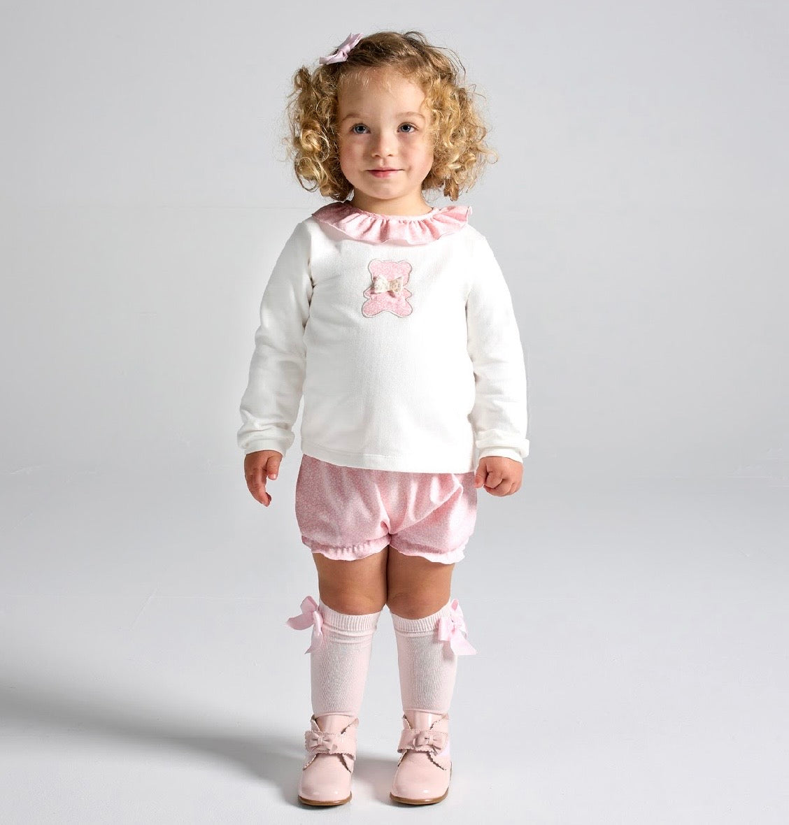 RAPIFE TEDDY SWEATSHIRT AND BLOOMER SHORTS SET - CREAM / PINK