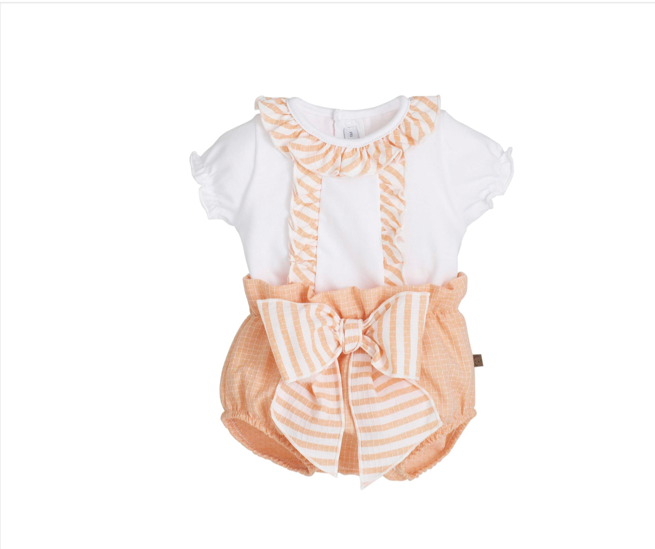 CALAMARO BABY DELHI FRILL TSHIRT & BLOOMER SET 11322 WHITE/PEACH