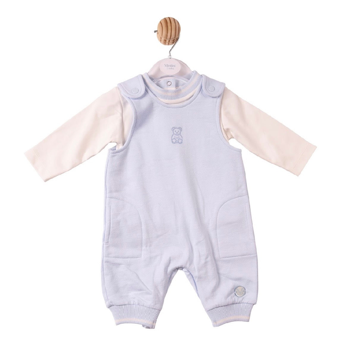 Mintini Top and Dungaree Set - Ivory/Blue