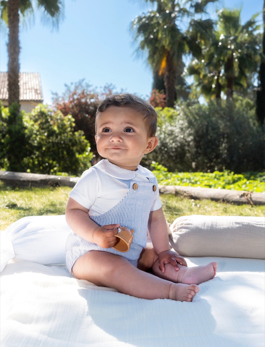 CALAMARO BABY DUNGAREE ROMPER 32553 SKY BLUE STRIPE