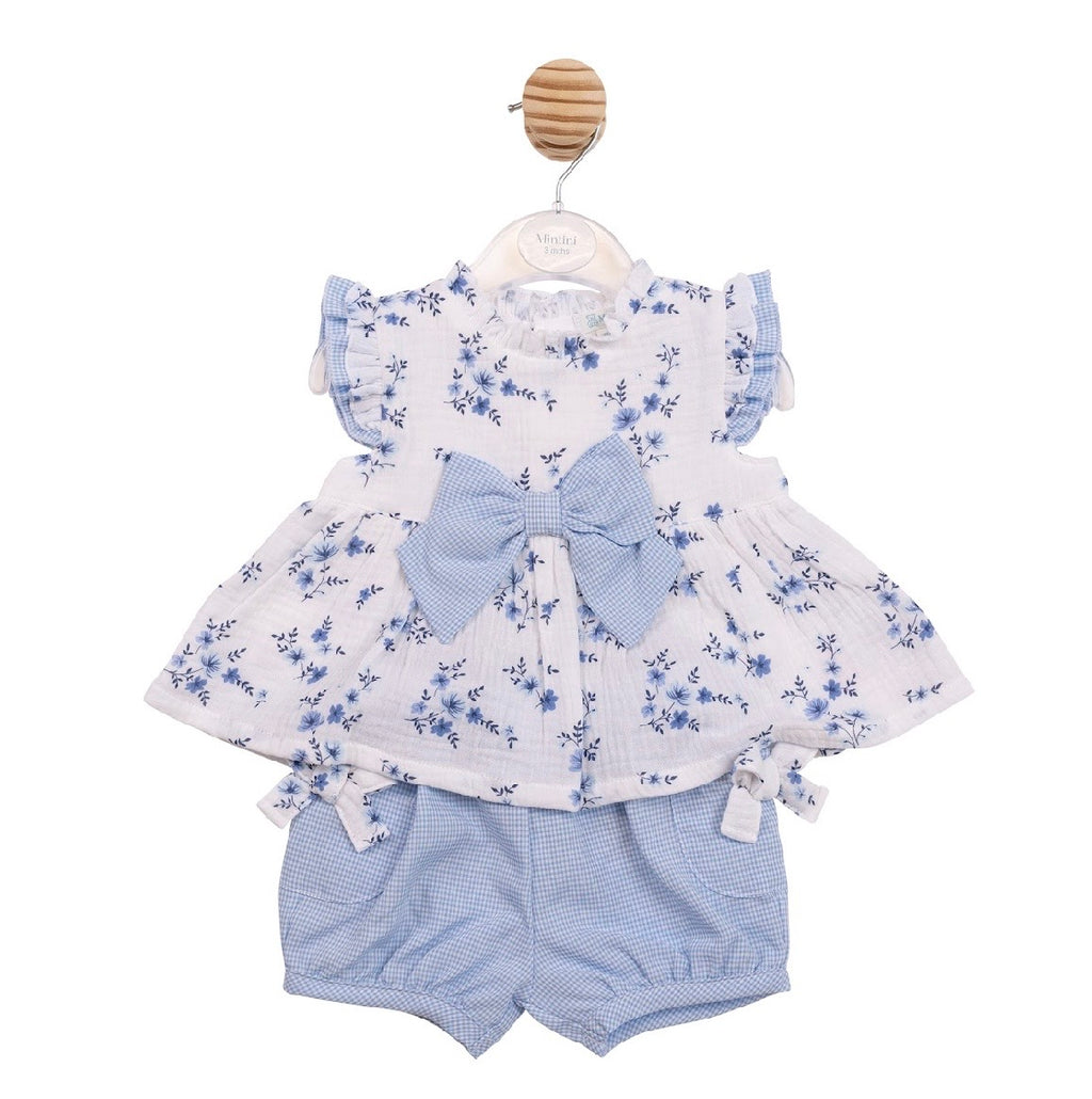 Mintini Top & Bloomer  Short Set White/Blue MB7140