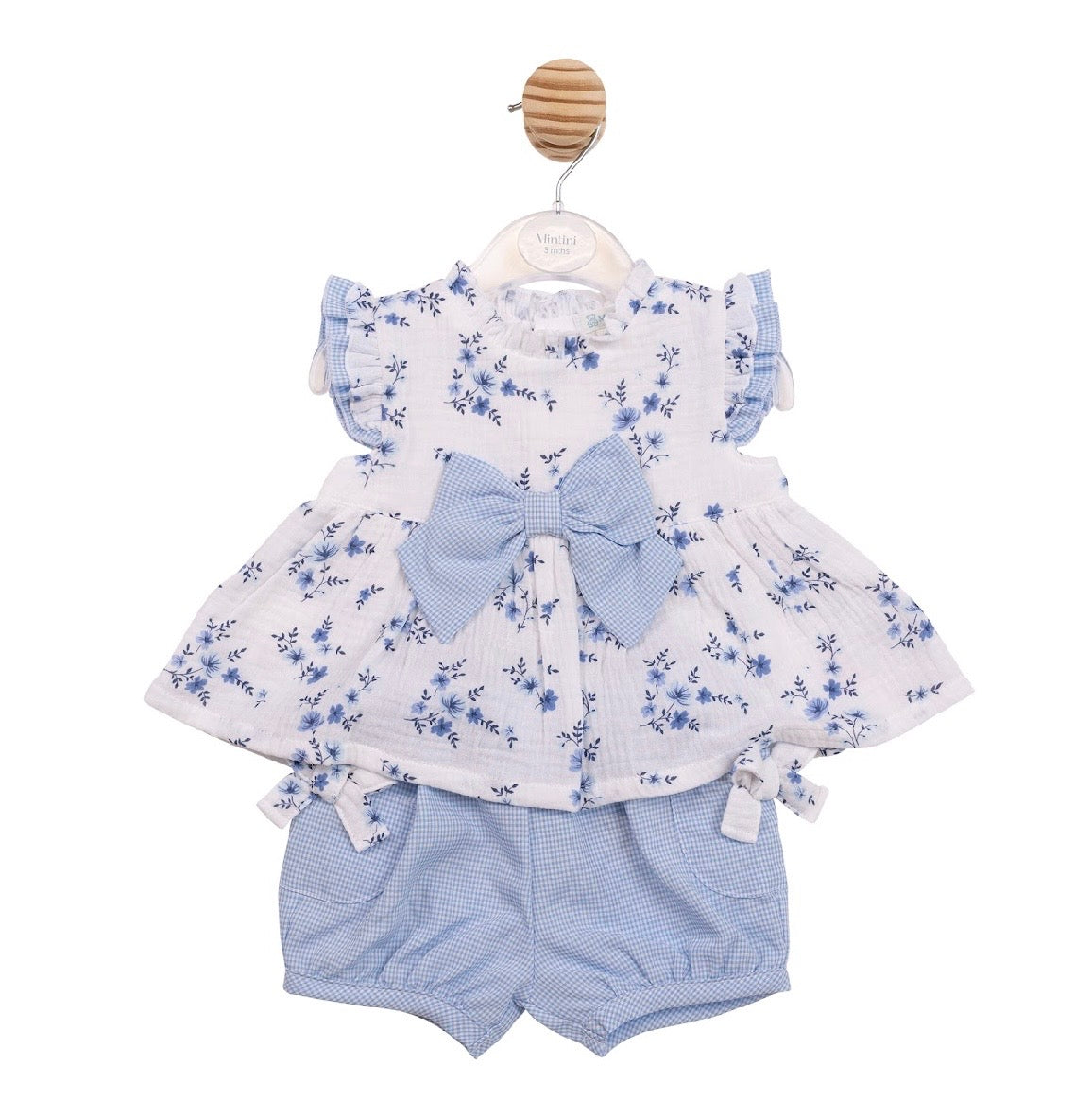 Mintini Top & Bloomer  Short Set White/Blue MB7140