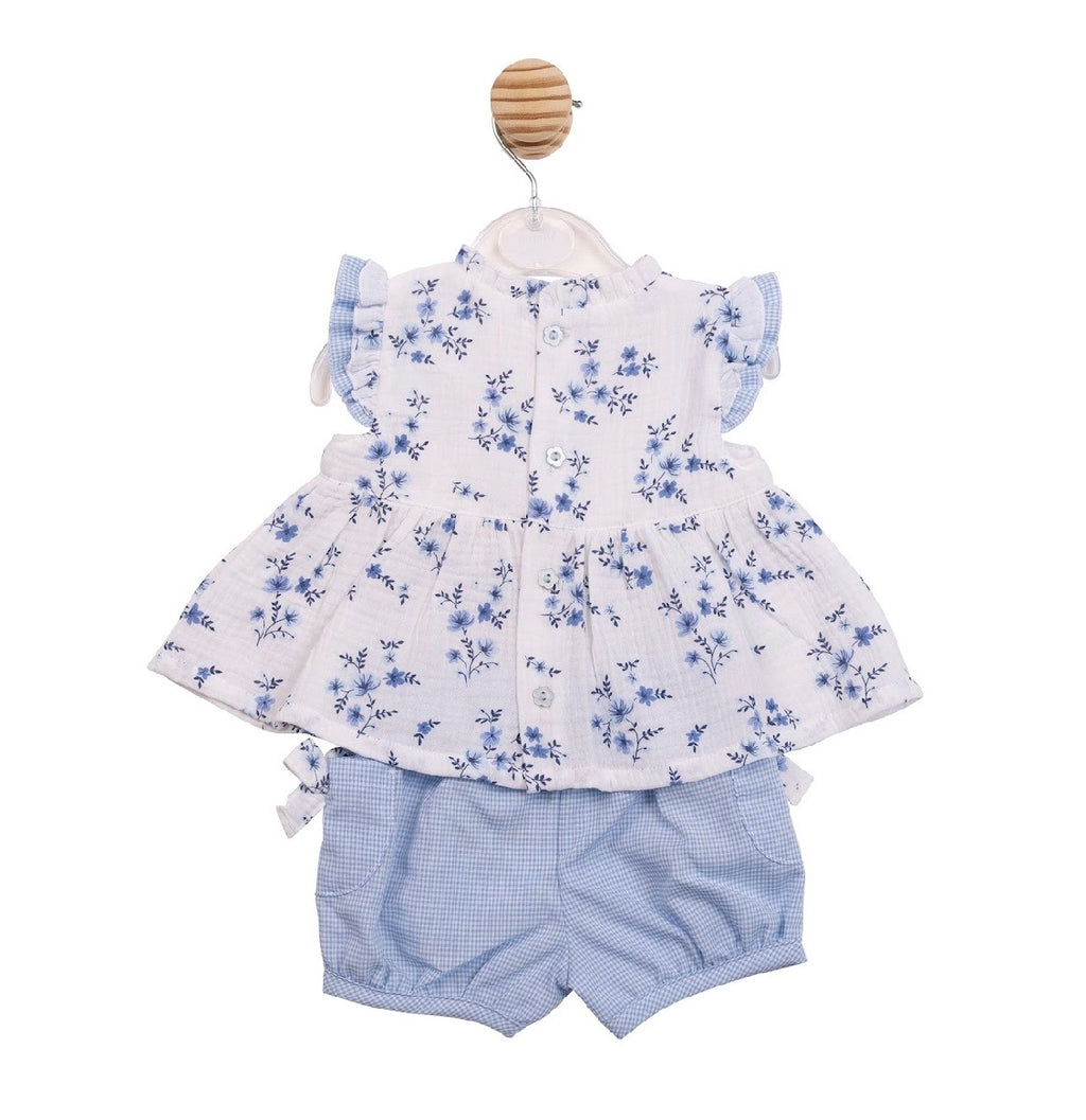 Mintini Top & Bloomer  Short Set White/Blue MB7140