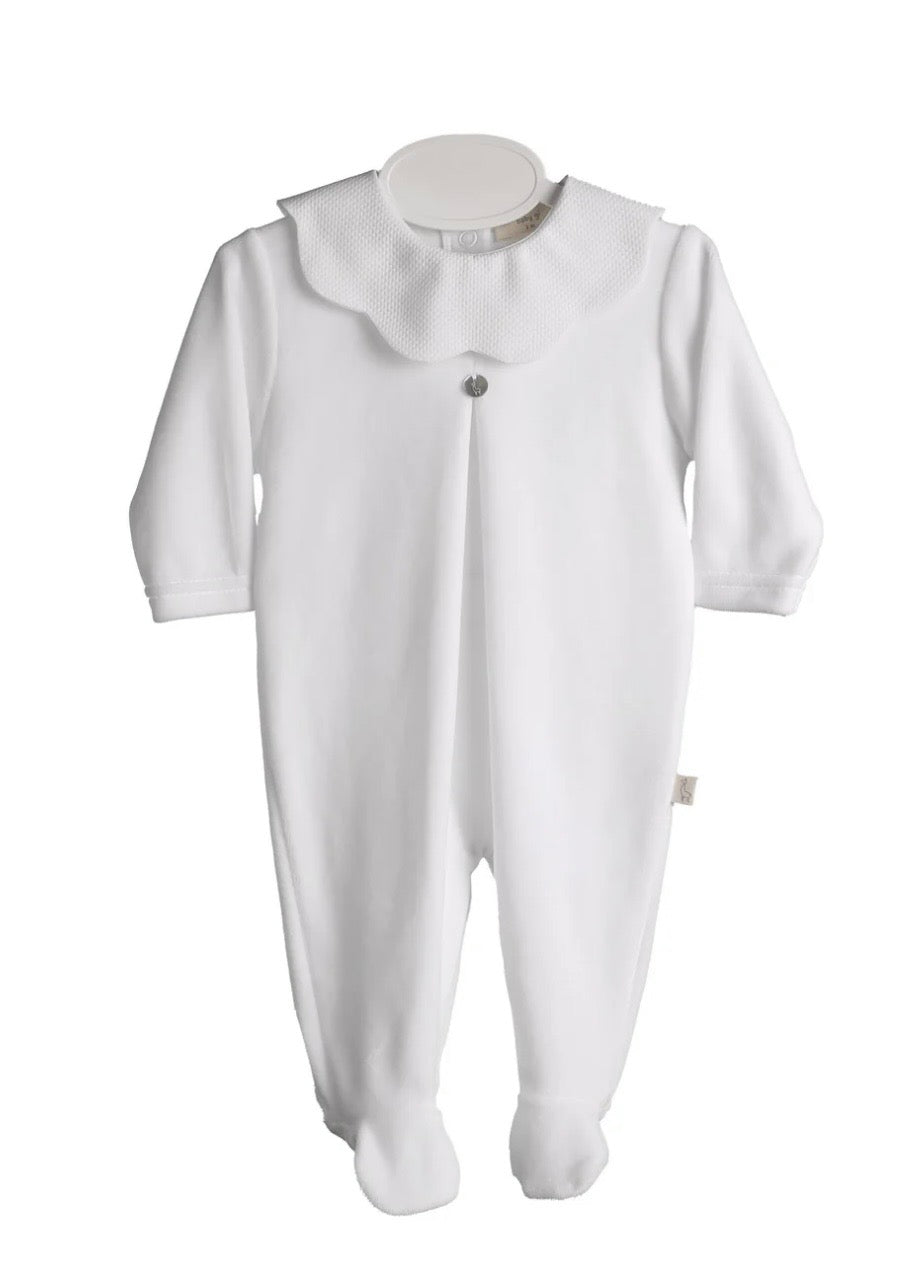 Baby Gi Velour White Baby Grow With Pique Collar PQ50