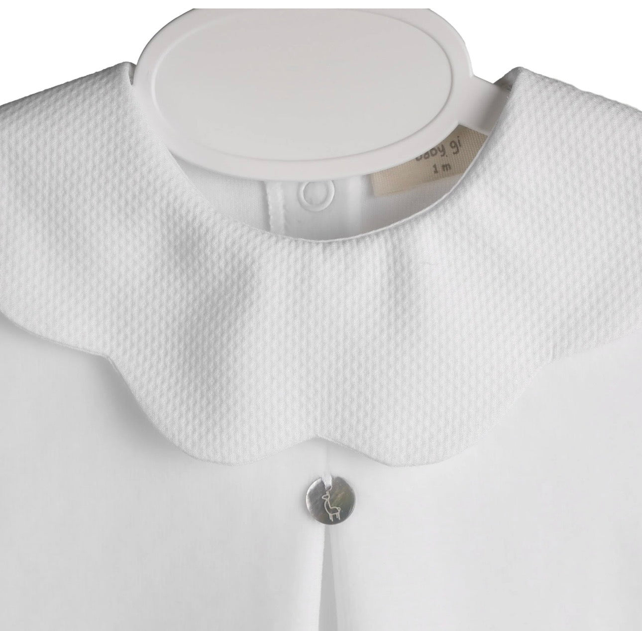 Baby Gi Velour White Baby Grow With Pique Collar PQ50