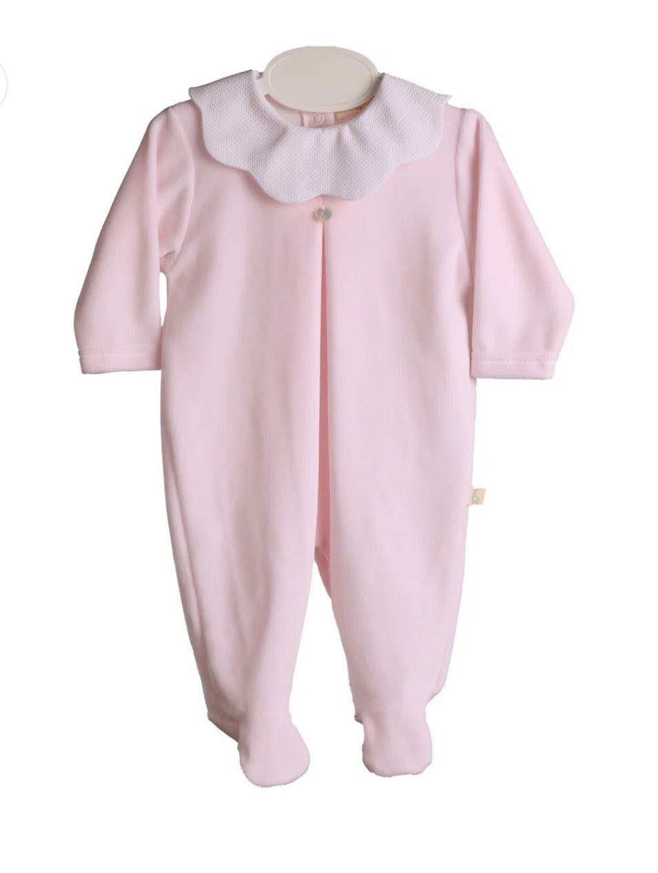 Baby Gi Velour Baby Grow Pink & White With Pique Collar PQ50