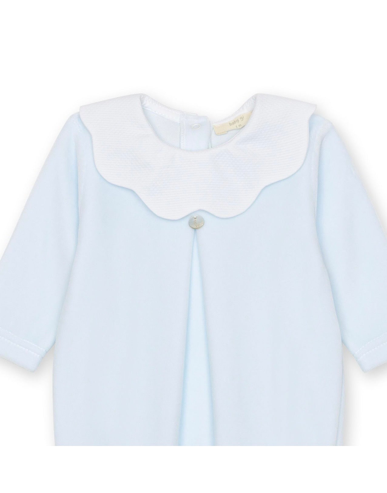 Baby GI Velour Baby Grow with Pique Collar Blue & White PQ50