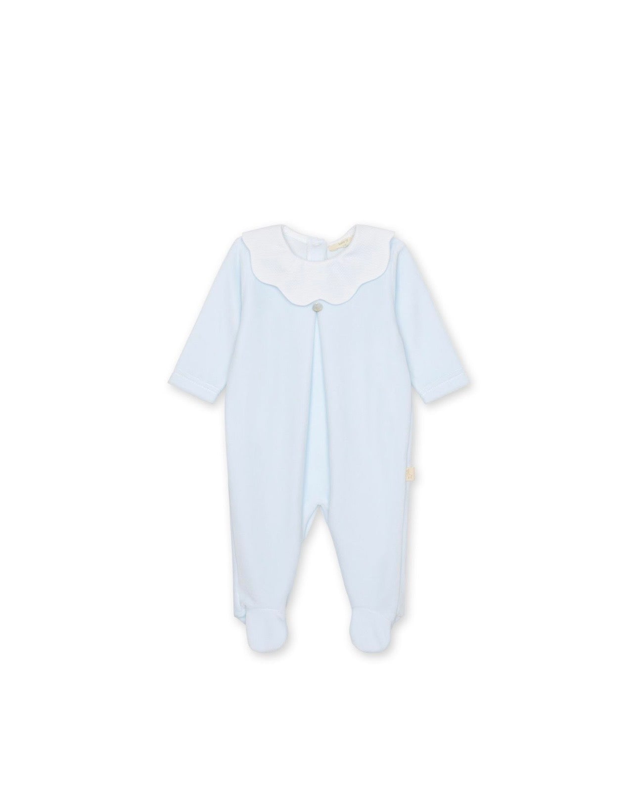Baby GI Velour Baby Grow with Pique Collar Blue & White PQ50