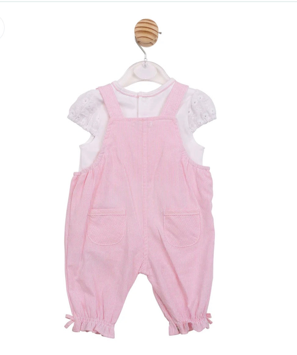 MINTINI TOP AND DUNGAREE SET WHITE - PINK