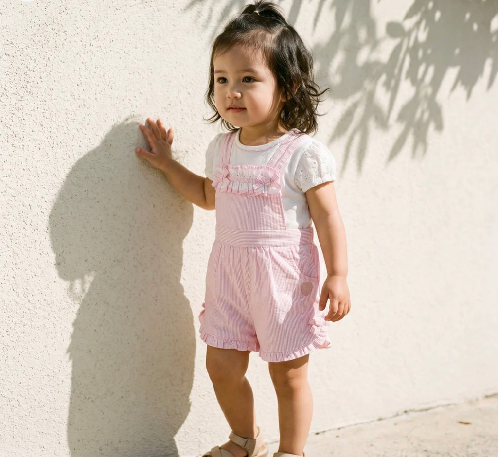 MINTINI TOP & SHORT DUNGAREE SET WHITE/PINK