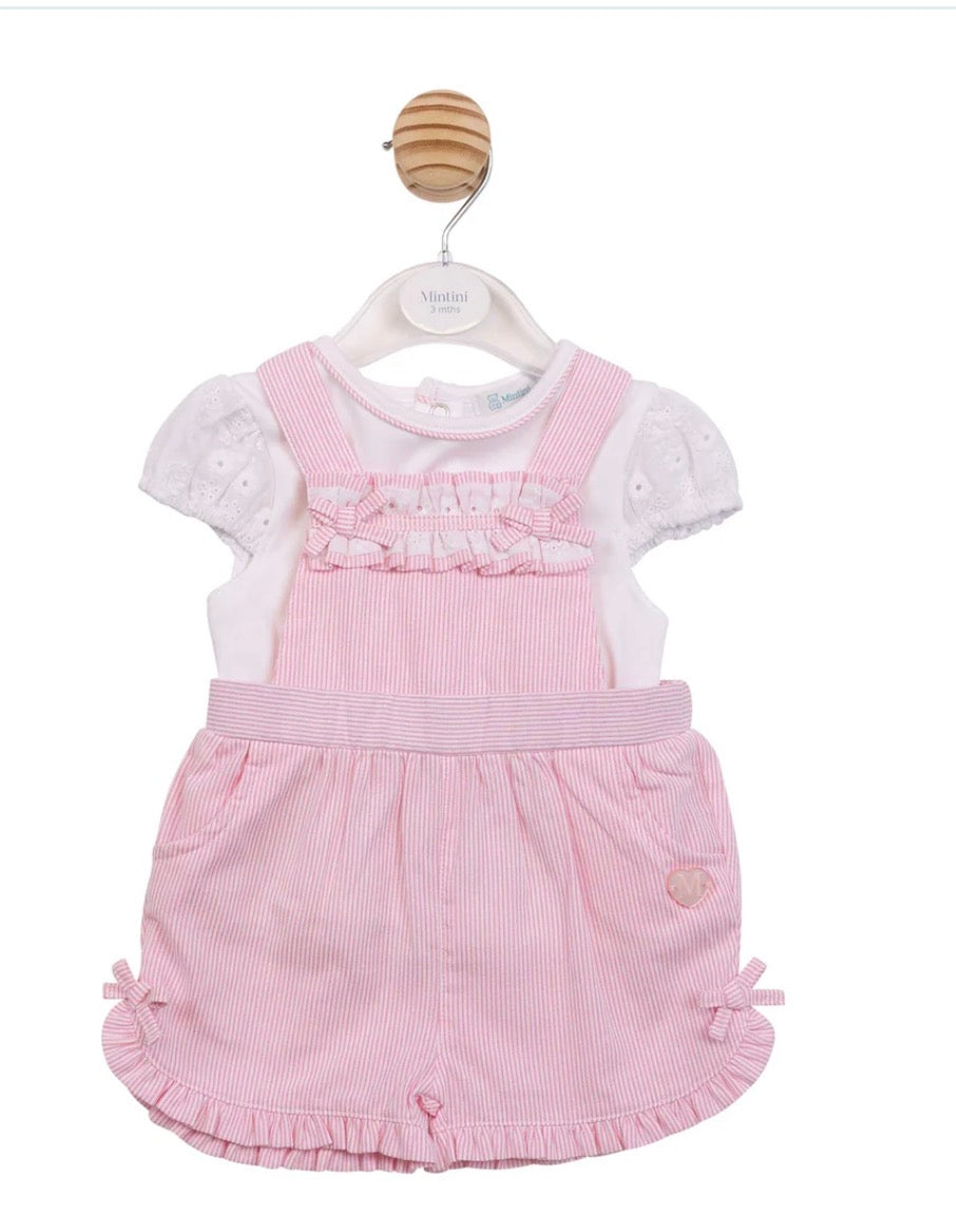 MINTINI TOP & SHORT DUNGAREE SET WHITE/PINK