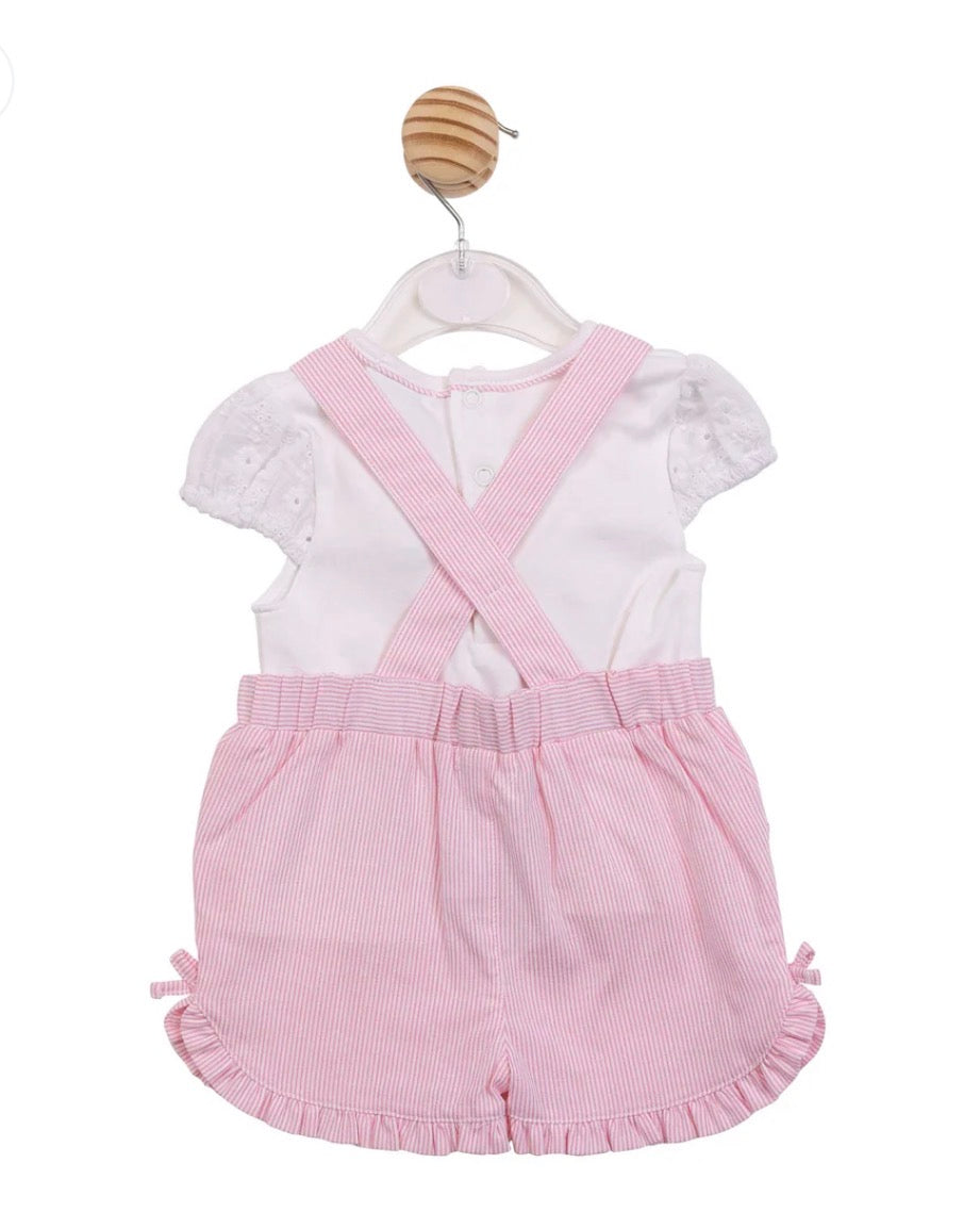 MINTINI TOP & SHORT DUNGAREE SET WHITE/PINK