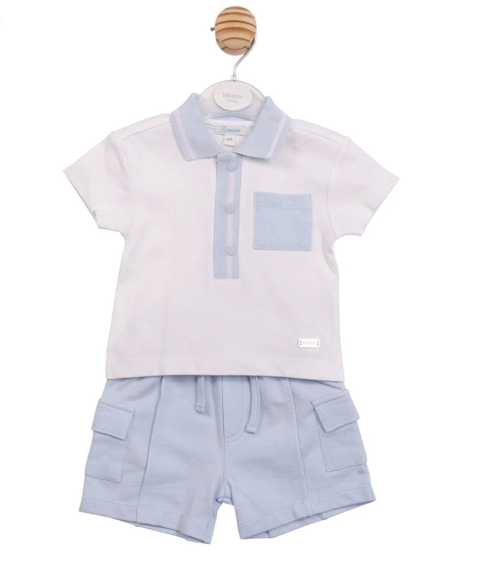 MINTINI POLO TOP & SHORTS SET WHITE/BLUE