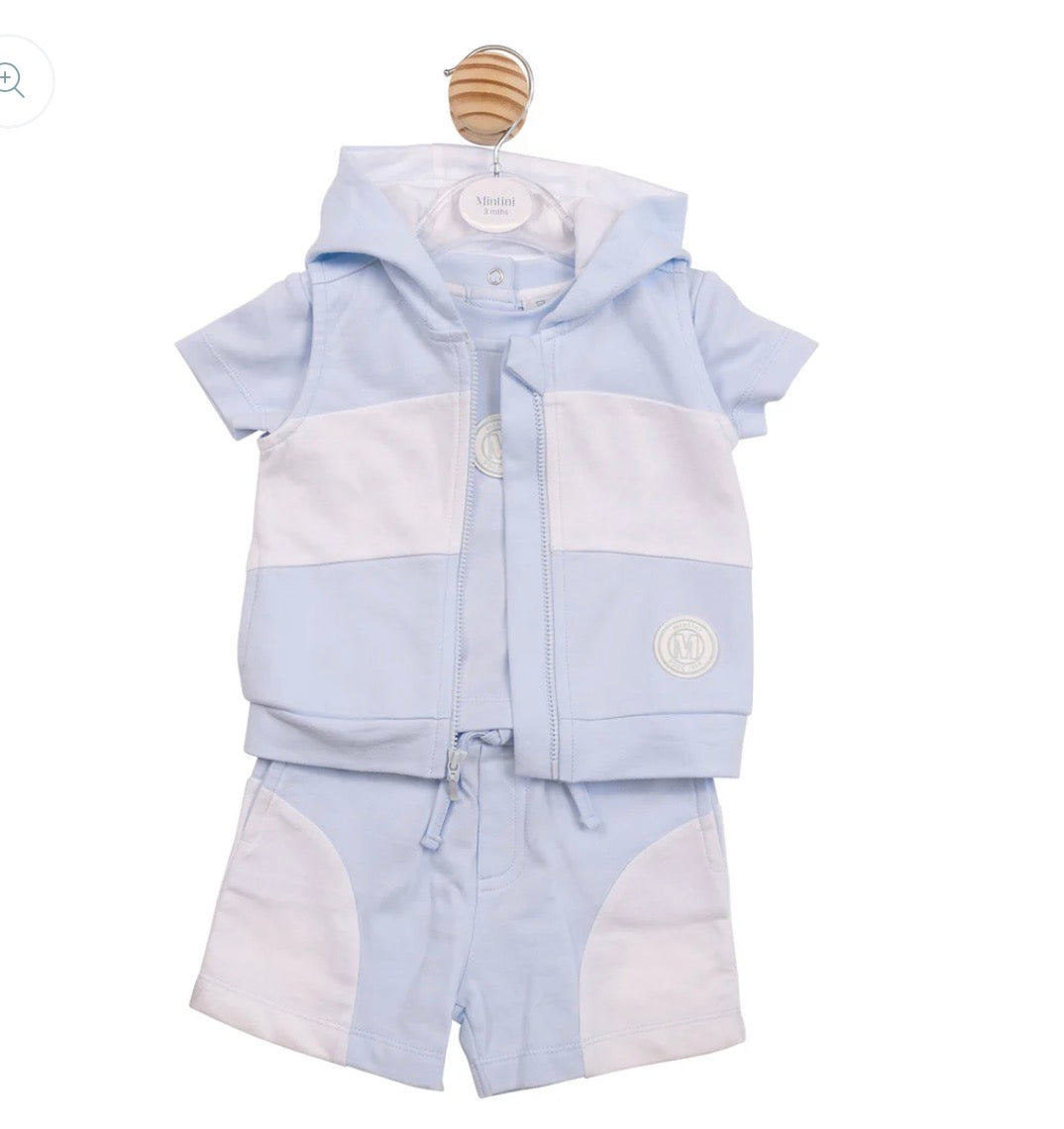 MINTINI BLUE PATCHWORK 3PC SHORT SET