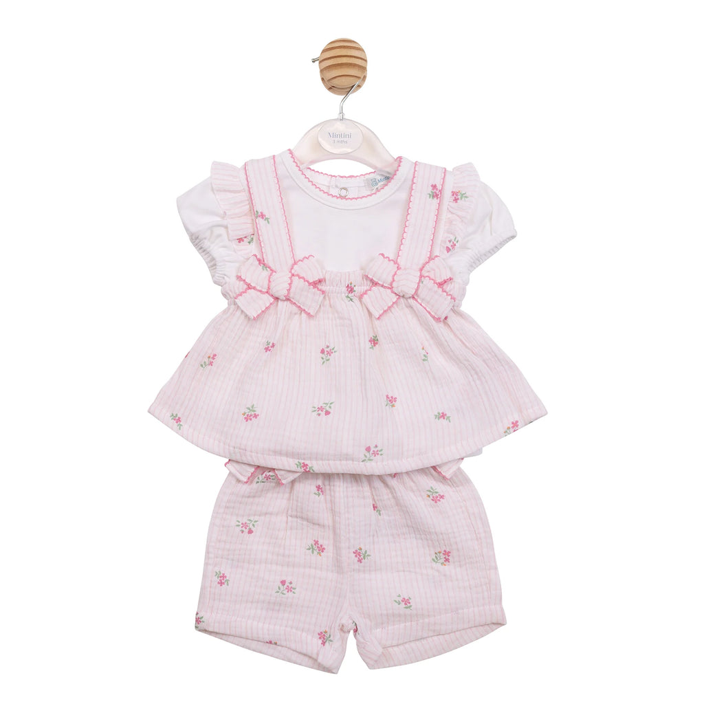 MINTINI GIRLS TOP,SUNTOP &SHORTS SET WHITE PINK MB7151A