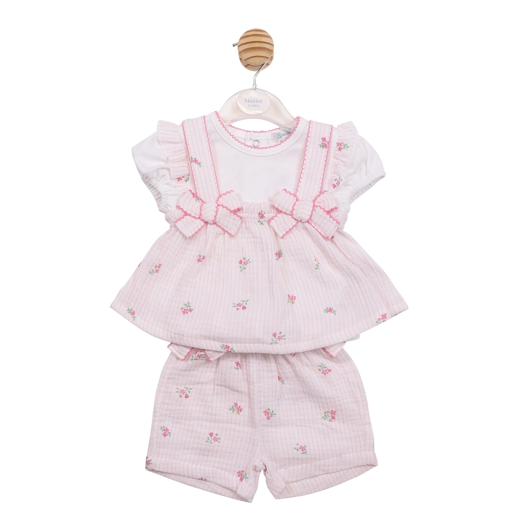 MINTINI GIRLS TOP,SUNTOP &SHORTS SET WHITE PINK MB7151A